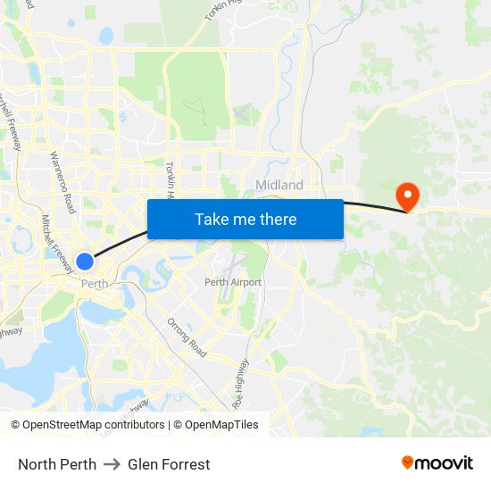 North Perth to Glen Forrest map
