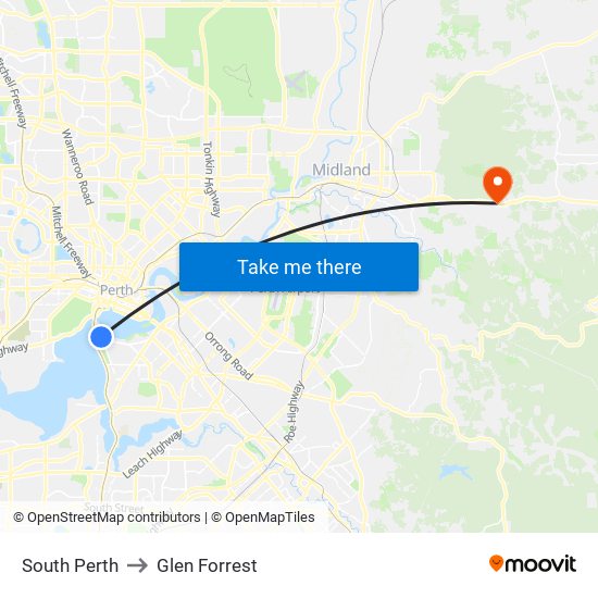 South Perth to Glen Forrest map