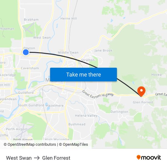 West Swan to Glen Forrest map