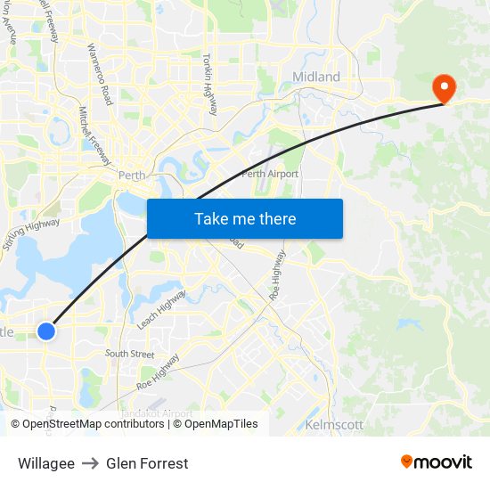 Willagee to Glen Forrest map
