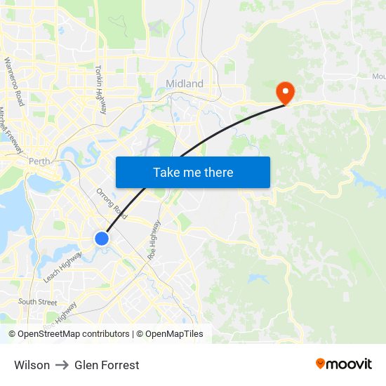 Wilson to Glen Forrest map