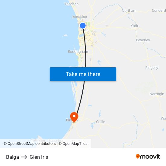 Balga to Glen Iris map