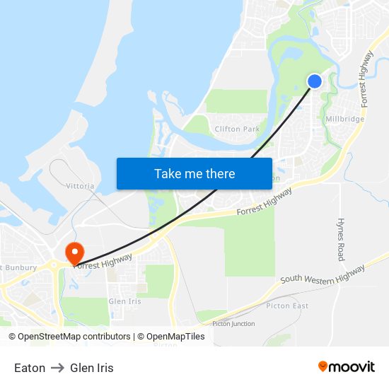 Eaton to Glen Iris map