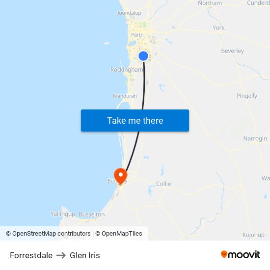 Forrestdale to Glen Iris map