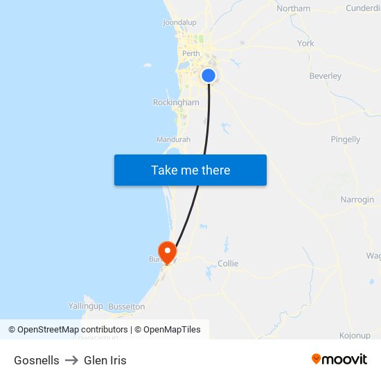 Gosnells to Glen Iris map