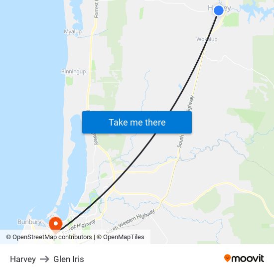 Harvey to Glen Iris map