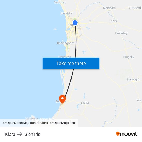 Kiara to Glen Iris map