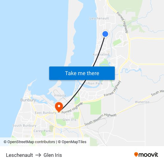 Leschenault to Glen Iris map