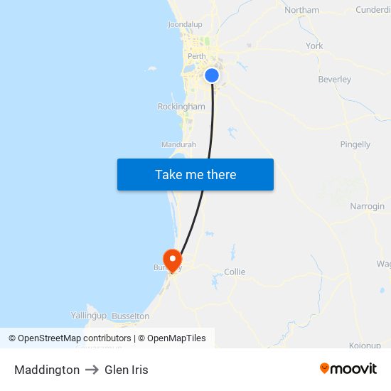 Maddington to Glen Iris map