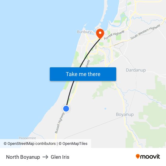 North Boyanup to Glen Iris map