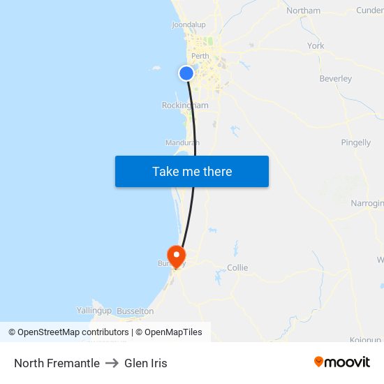 North Fremantle to Glen Iris map