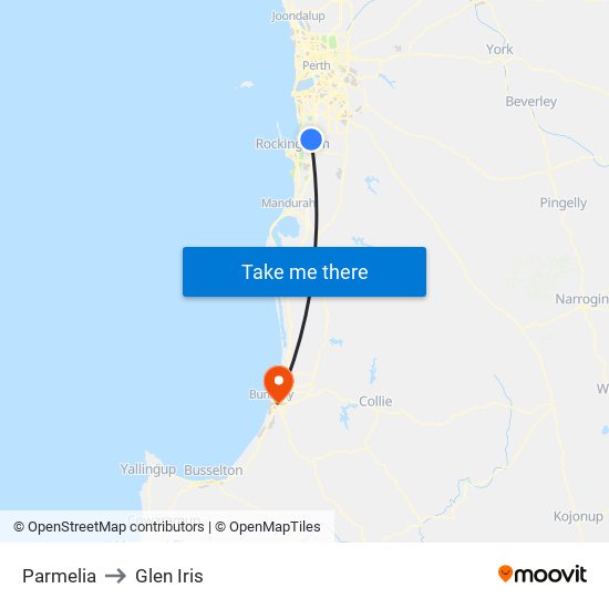 Parmelia to Glen Iris map