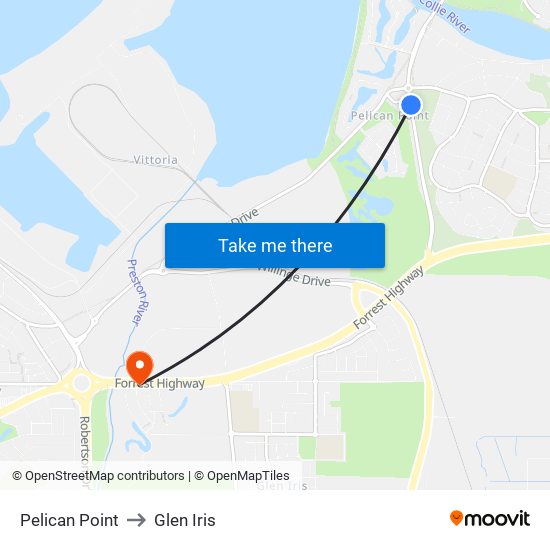 Pelican Point to Glen Iris map