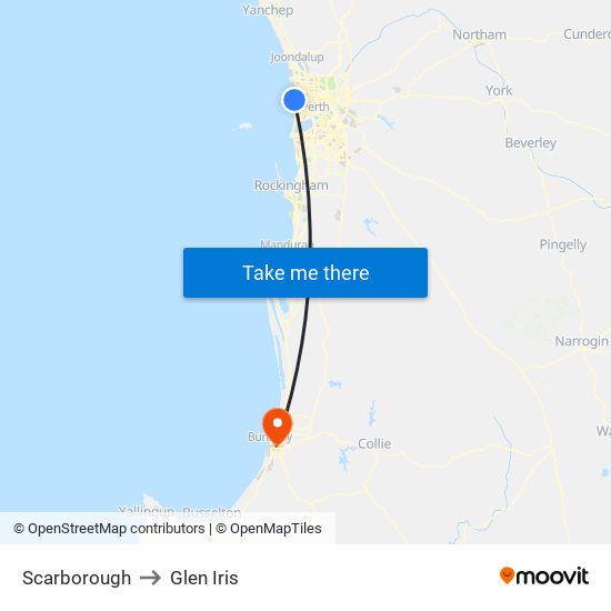 Scarborough to Glen Iris map