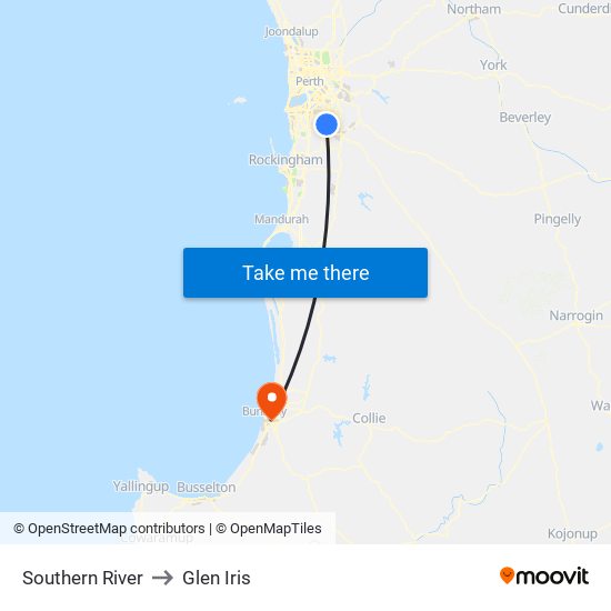 Southern River to Glen Iris map