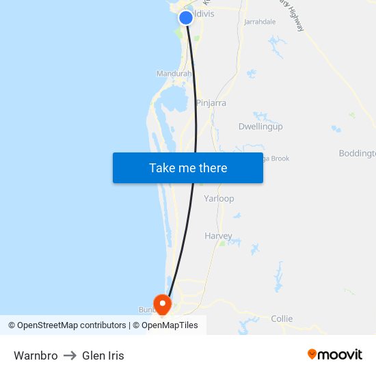 Warnbro to Glen Iris map