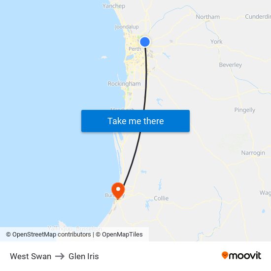 West Swan to Glen Iris map