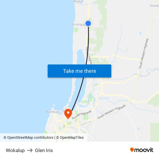 Wokalup to Glen Iris map