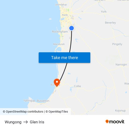 Wungong to Glen Iris map