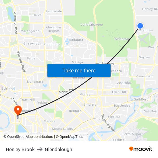 Henley Brook to Glendalough map