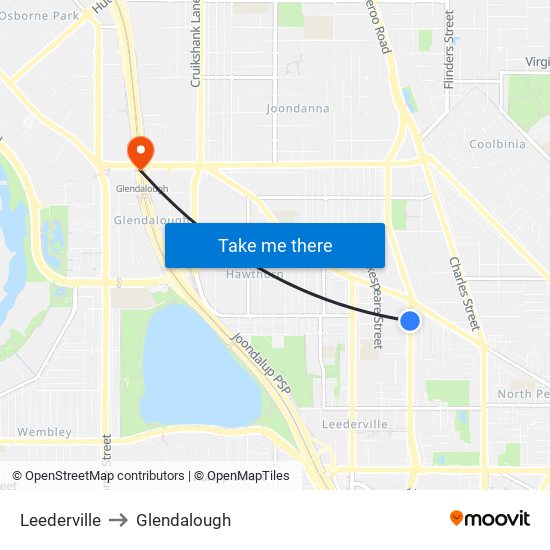 Leederville to Glendalough map