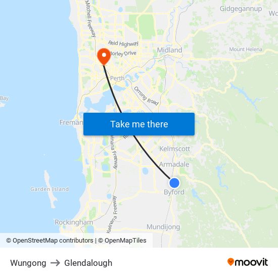 Wungong to Glendalough map