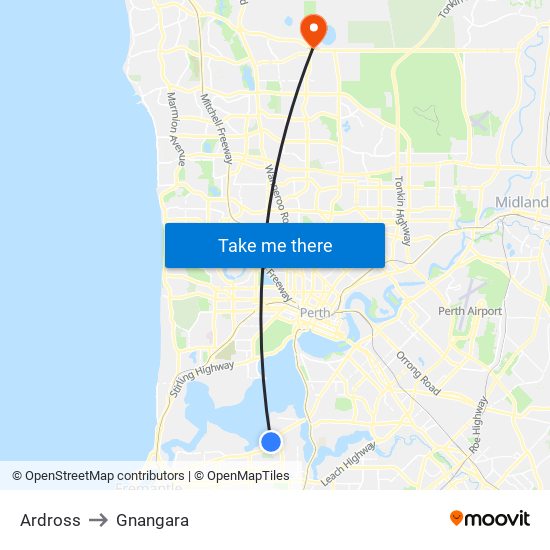 Ardross to Gnangara map