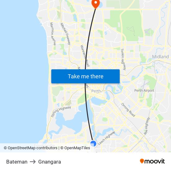 Bateman to Gnangara map