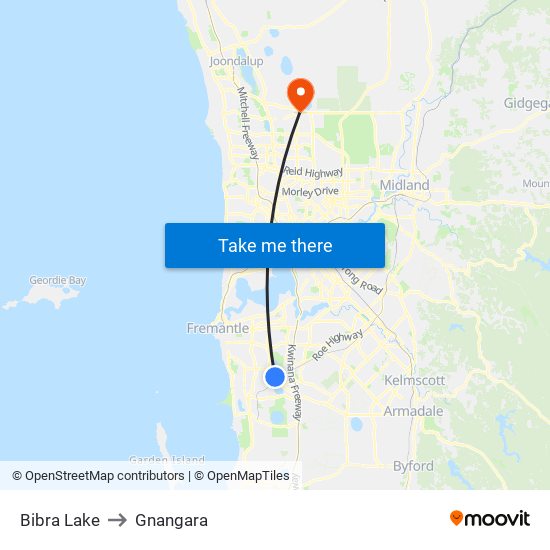 Bibra Lake to Gnangara map