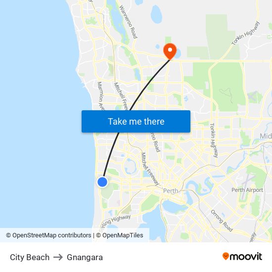 City Beach to Gnangara map