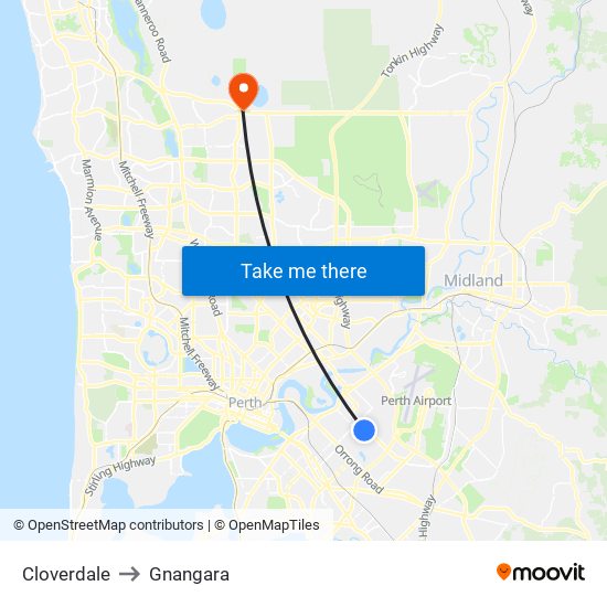 Cloverdale to Gnangara map