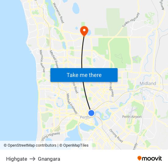 Highgate to Gnangara map