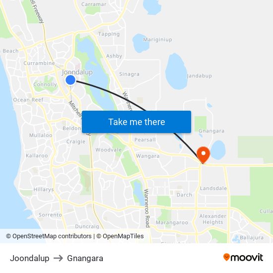 Joondalup to Gnangara map