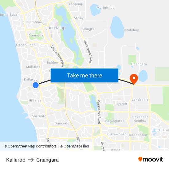 Kallaroo to Gnangara map