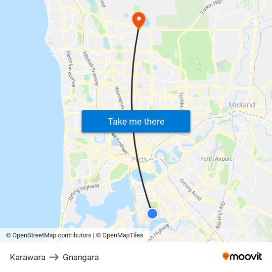 Karawara to Gnangara map