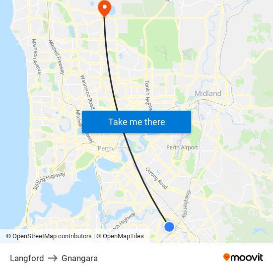 Langford to Gnangara map