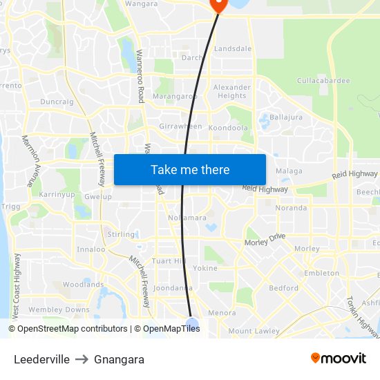 Leederville to Gnangara map