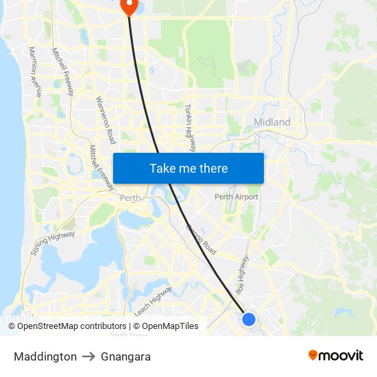 Maddington to Gnangara map