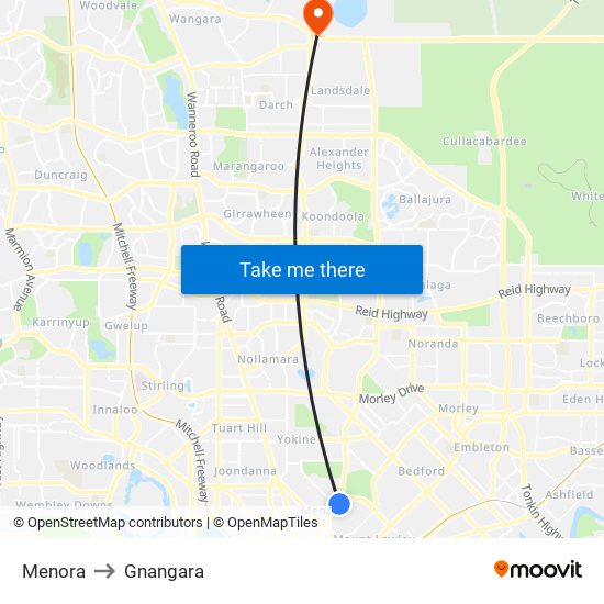 Menora to Gnangara map