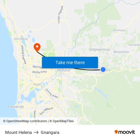 Mount Helena to Gnangara map