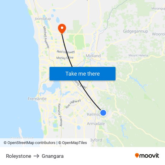 Roleystone to Gnangara map