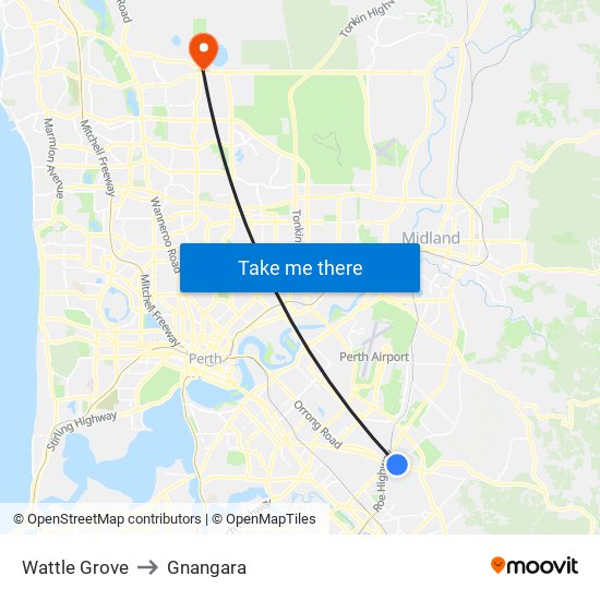 Wattle Grove to Gnangara map