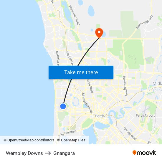 Wembley Downs to Gnangara map