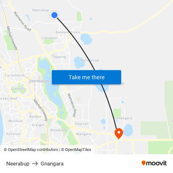 Neerabup to Gnangara map