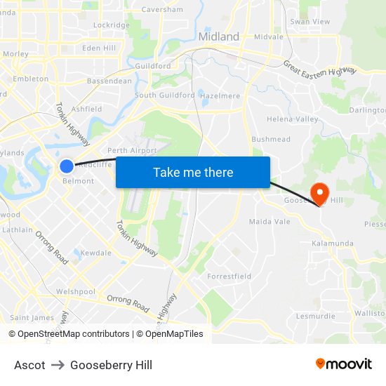 Ascot to Gooseberry Hill map