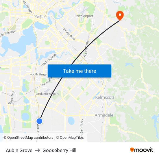 Aubin Grove to Gooseberry Hill map