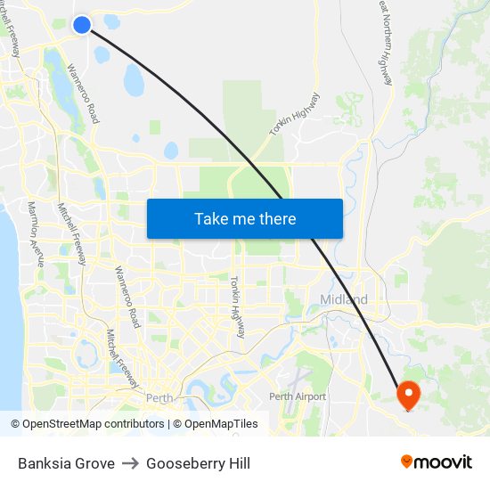 Banksia Grove to Gooseberry Hill map