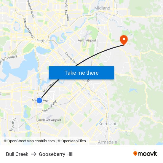 Bull Creek to Gooseberry Hill map