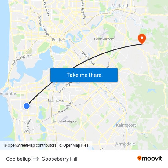 Coolbellup to Gooseberry Hill map