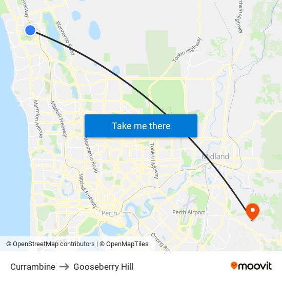 Currambine to Gooseberry Hill map